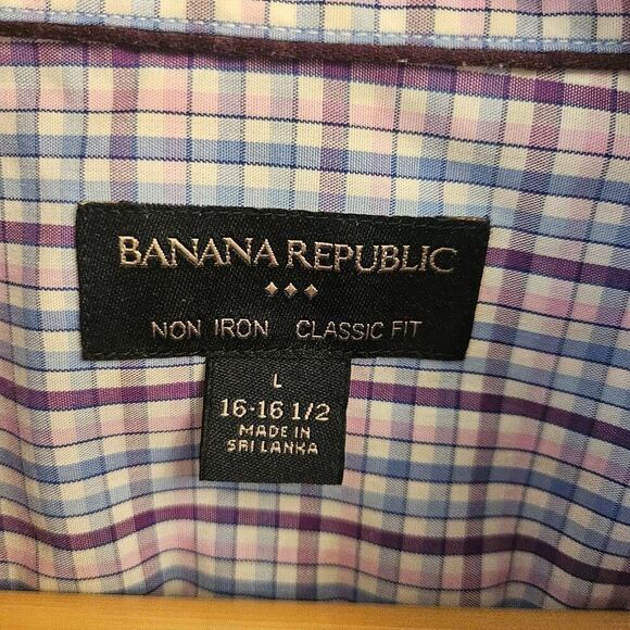 NWOT Banana Republic Men's Long-sleeve Classic Fit Button-down: Pastel plaid: Lg - Picture 4 of 7